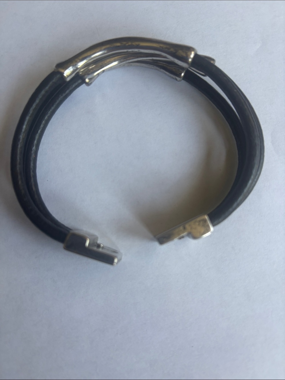 Black Leather Multi-Strand Bracelet with Silver-Tone Accents - Picture 3 of 4